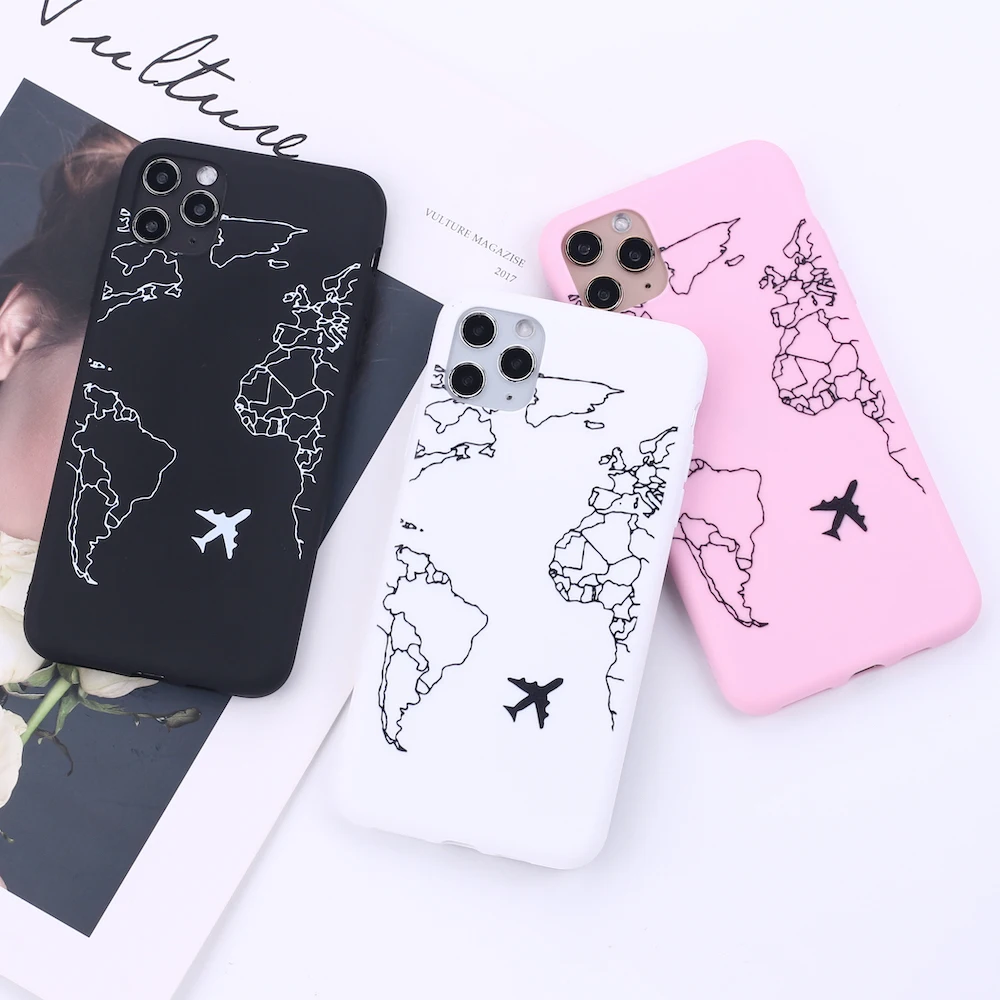 

World Map Adventure Flight Postmark Phone Cover For iPhone 11 Pro Max X XS XR Max 7 8 7Plus 8Plus 6S SE Soft Silicone Candy Case