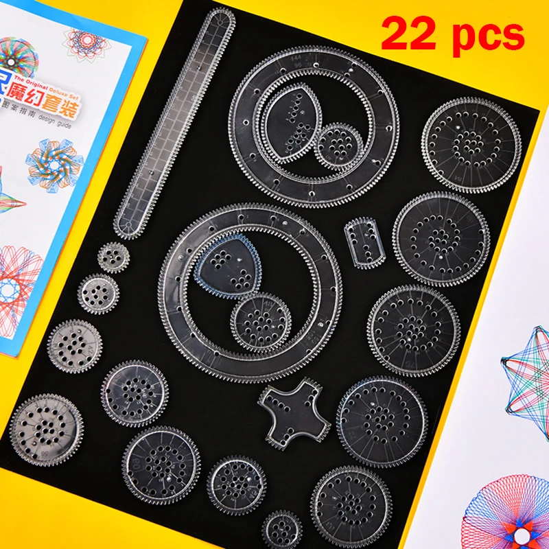 Drawing toys Ruler 22pcs Interlocking Gears & Wheels Design Drawing  Accessories Creative Educational Kids Toys