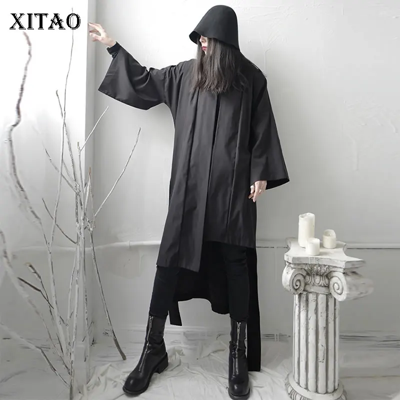 

XITAO Tide Plus Size Irregular Sashes Trench Women Clothes 2020 Spring New Fashion Loose Casual V Neck Bandage Coat ZLL4892