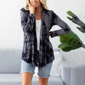 

Women Fashion Loose Tie-dyed Medium Length Shawl Sweater Cardigan Coat Early Autumn Overcoat Sun Protection Outwear #3