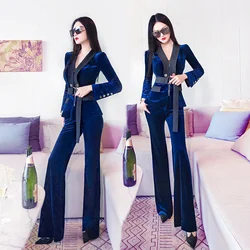 Ensemble de costume en velours pour femme, 2 pièces, style britannique, petit pantalon à la cheville, tenue de loisir, nouvelle collection hiver 2021 
