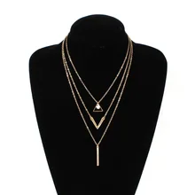 Collar de cadena larga multicapa con personalidad, colgante de barra de Metal hueco Triangular, collares para mujeres, joyería de moda para el cuello XL551