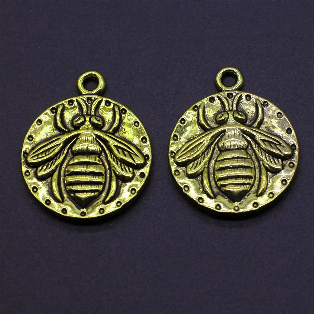 4 шт. двухсторонние Подвески в виде пчелы Античное золото круглый кулон античный