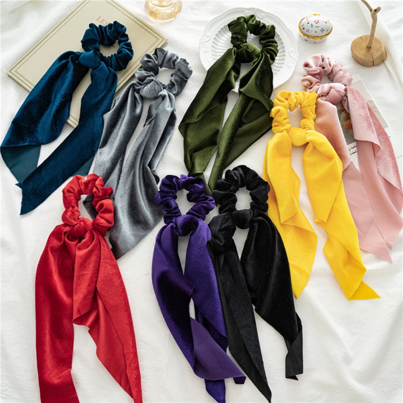 

Fashion Solid Color Hair Scarf Bow Scrunchies Ponytail Headband For Women Hair Accessories Bowknot Elastic Hair Rope Hairbands