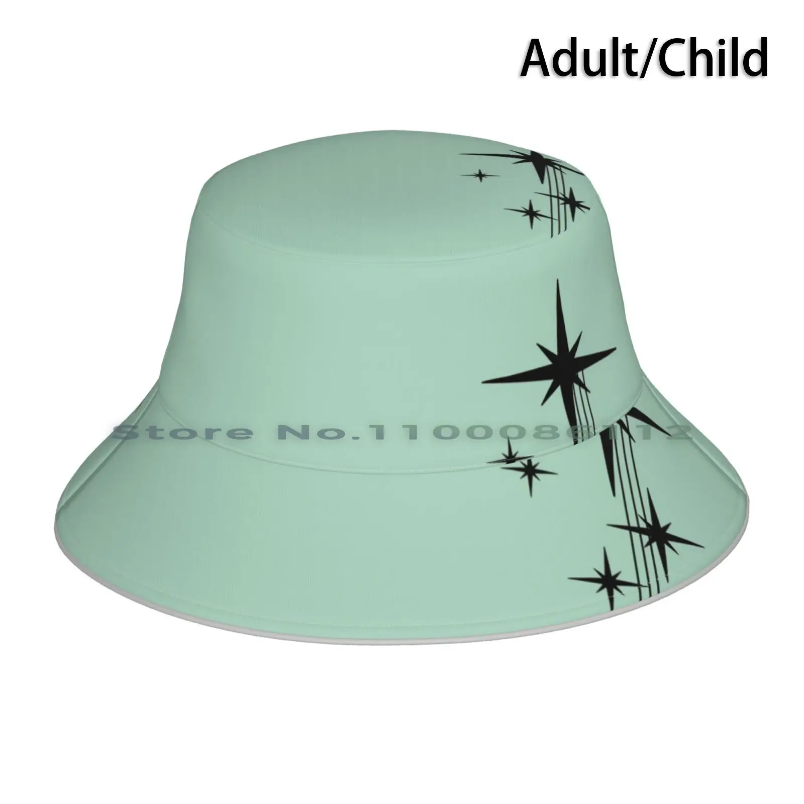 1950S Atomic Age Retro Starburst In Verde Menta E Nero Cappello Da Pescatore Berretto Da Sole 1950S Atomic Age Diner Fifties Vintage Retro