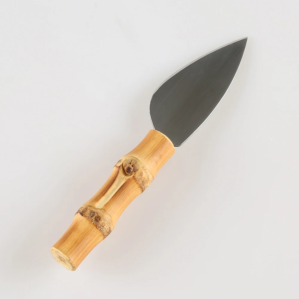 Stainless Steel Natural Bamboo Root Wooden Handle Fruit Dessert Toast Pizza Cream Butter Small Sharp Cutter Mini Cheese Knife