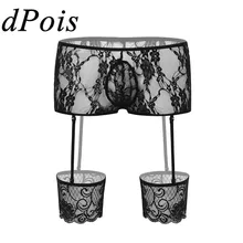 DPOIS мужские трусы-боксеры, прозрачное кружевное нижнее белье, нижнее белье с низкой посадкой и отстегивающимся поясом