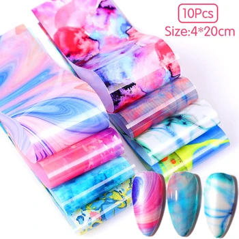 

10 Pcs Marble Image Nail Transfer Foil Colorful Marble Texture Nail Art Decals Nail Art Decoration Slider Wraps