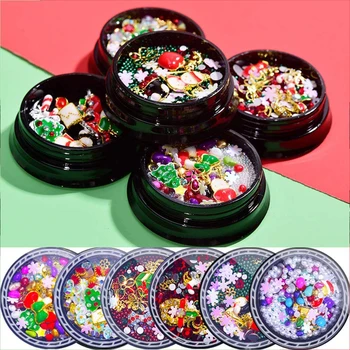 

6 Boxes Christmas Nail Art Rhinestones 3D Crystal Nail Studs Nails Art Supplies