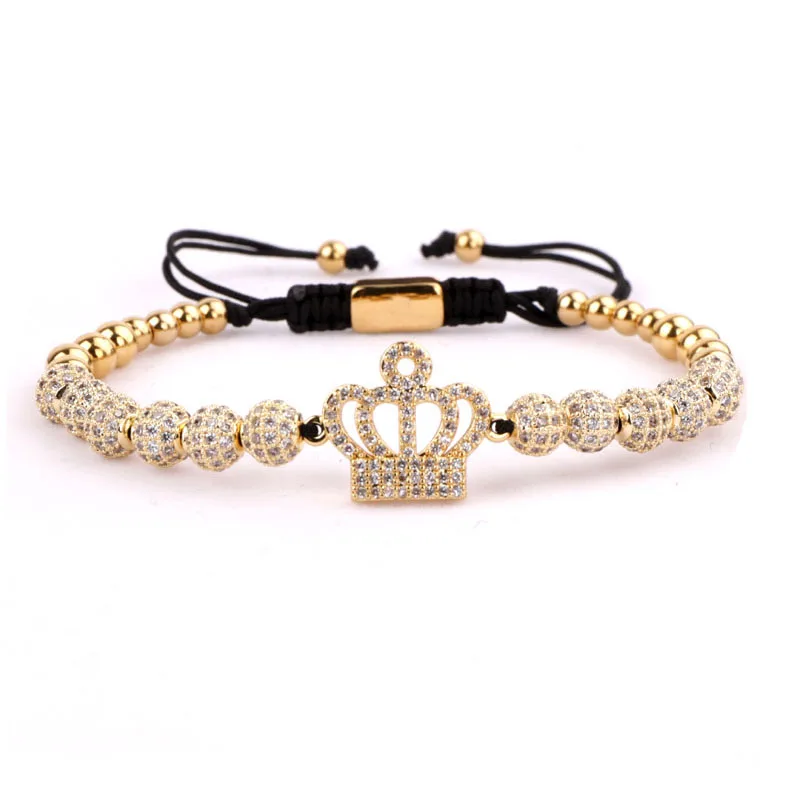

Fashion Luxury Elegant CZ Micro Pave Ball Crown Cute Design Beaded Adjustable Macrame Bracelets Women Men