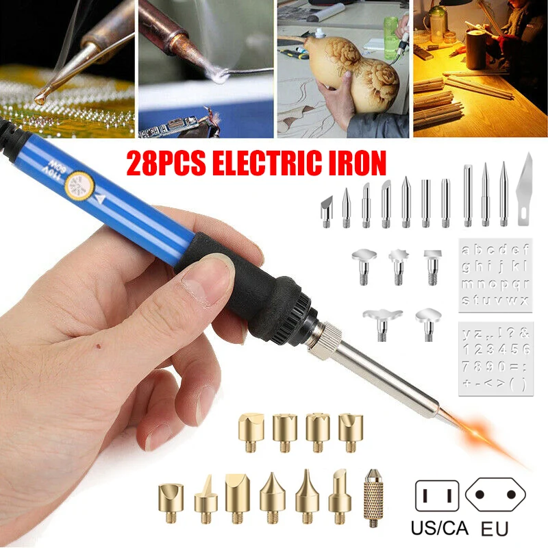 Wood Burning Pyrography Kit 28pcs Heats Quickly Lightweight Easy to Operate for Wood Leather Voltage Range:220V-240V,Input Voltage:110V/220V,Power:60W,Temperature Range:200~450 Degrees Celsius