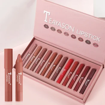 

12 Colors Matte Velvet Lipstick Long Lasting Waterproof Non-stick Cup Easy To Color Lipstick Lip Makeup