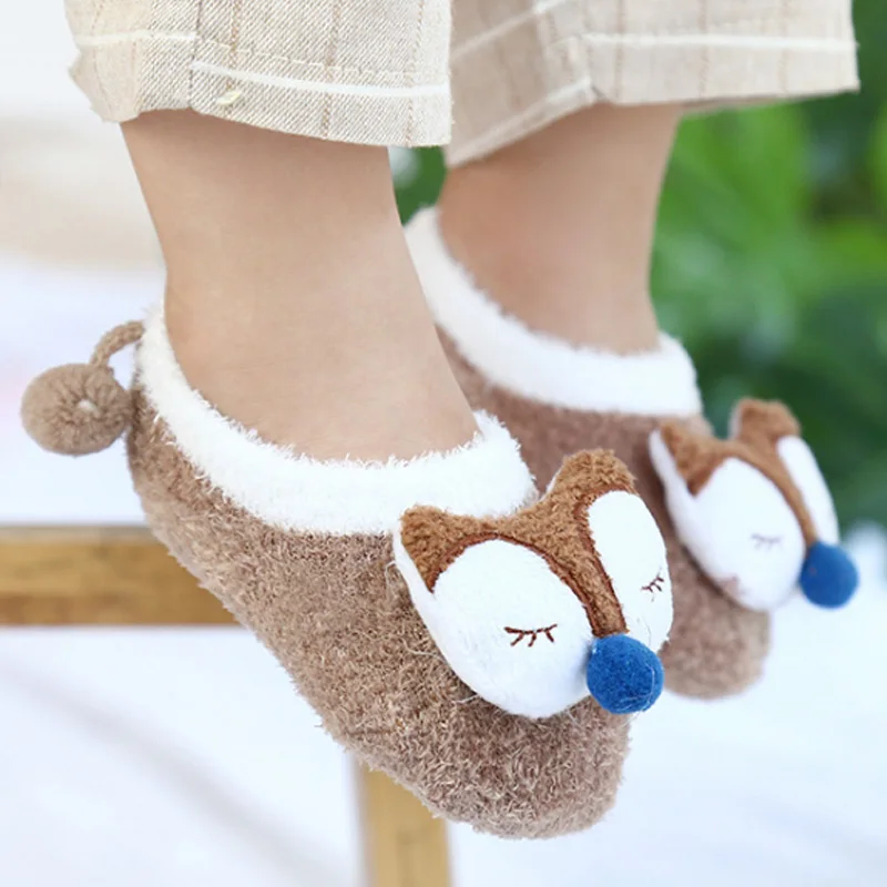 Baby Foot Socks Boy Girl Winter Indoor Shoes for Infant Toddler Kids Child Anti Slip First Walker Cartoon Animals Sock 0-2 Years