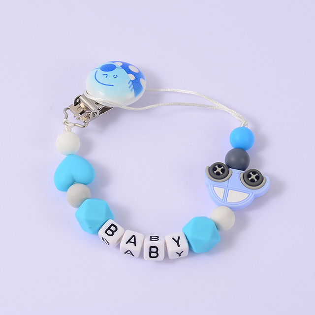 Baby Personalised Name Pacifier Chain Silicone Car Wooden Clips Soother Pacifier Chain Nipple Holder for Baby Gifts