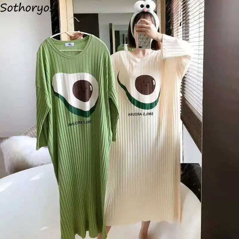 Women Cartoon Nightgowns Autumn Oversized M-5XL Long Sleeve Sleepshirts Comfortable Cute Home Sweet Nightdress Over Knees Lounge | Женская