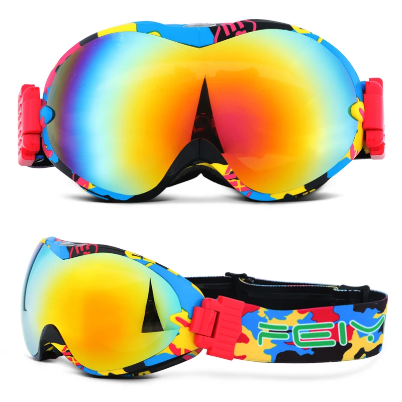 Двухслойные противотуманные лыжные очки, зимние спортивные лыжные очки для мужчин и женщин, Снежная маска, очки для сноуборда, защитные очки для снегохода - Цвет: R