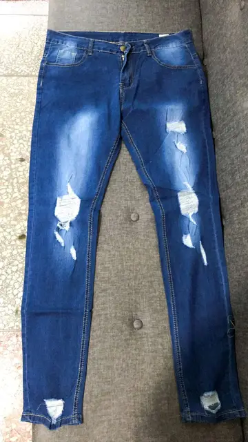Men Long Denim Jeans Pants With Holes Decor Navy Blue Color Ripped Jeans For Men Skinny Denim Jeans Men Pants Jeans Jeans Aliexpress