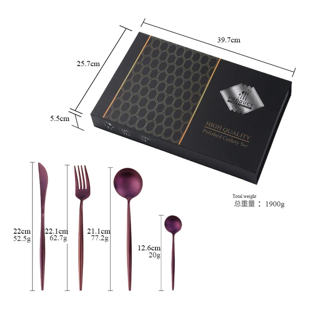 24Db Rozsdamentes Acél Arany Asztali Edények Villa Kanálkés Evőeszközök Szett 6 Étkészlet Vacsora Szálloda Ajándékdoboz - Image 6