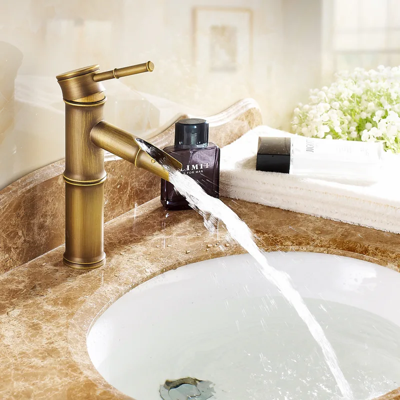 

European Style Vintage Copper Retro Hot And Cold Faucet Toilet Table Basin Bamboo Joint Creative Chute Bibcock