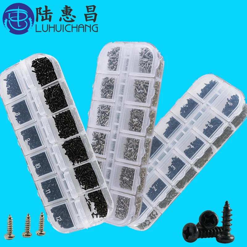 

1200Pcs/set M1 M1.2 M1.4 M1.7 Mix Phillips Round Head Micro Screws Round Head Self-tapping Electronic Small Wood Screws Kit Set
