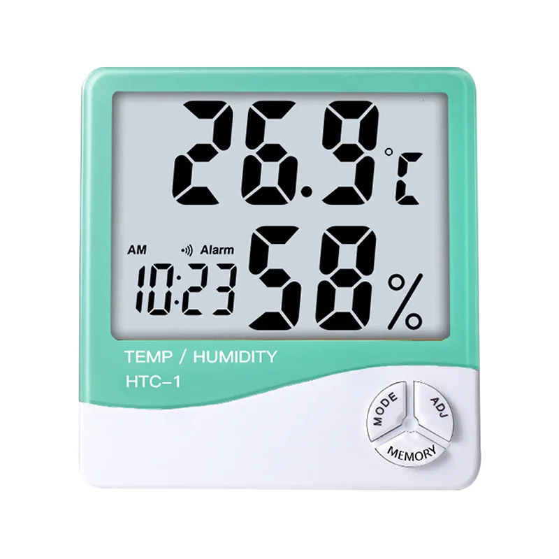 Цифровой термометр-гигрометр для помещений и улицы, измеритель температуры и влажности с функцией будильника, электронный ЖК-термометр - Цвет: 1 green