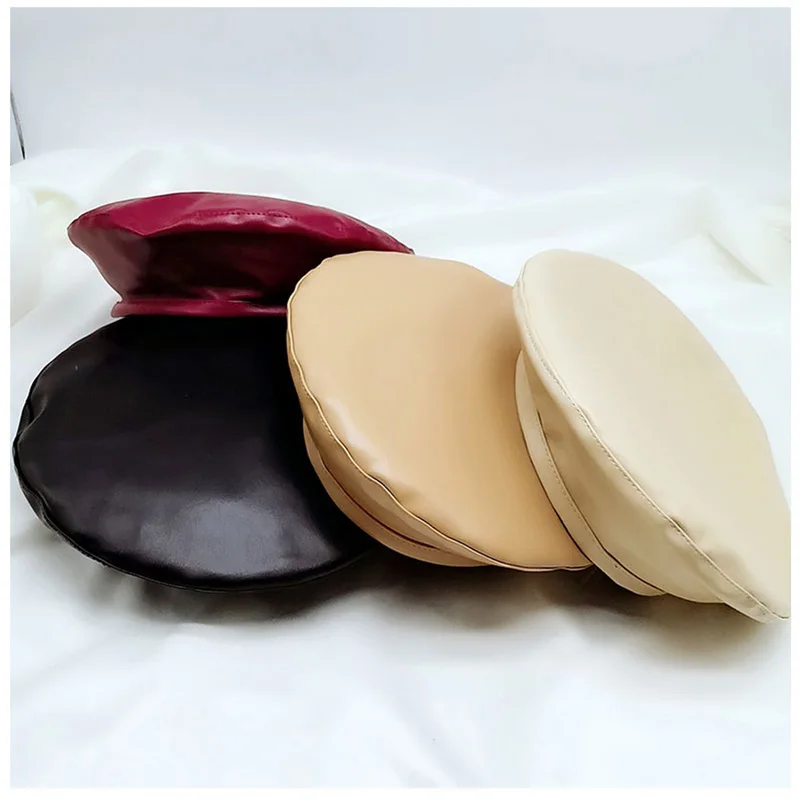 Women Girl Beret French Artist Warm Wool Winter Beanie Hat Cap Vintage Plain Beret Hats Solid Color Elegant Lady leather Caps