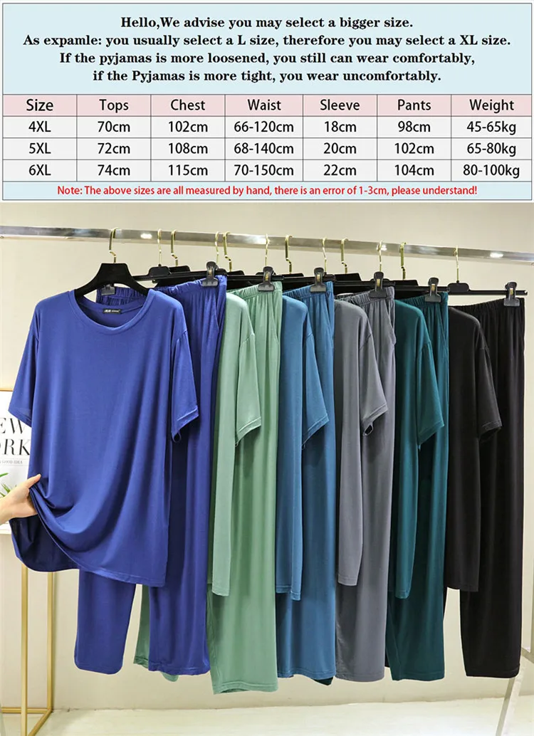 silk pajama pants Plus Size 4XL 5XL 6XL Men's Pajamas Set Blue Gray Green Modal Short Sleeve Home Clothes Loose Casual Man Sleepwear Homewear Suit mens silk pajamas short set