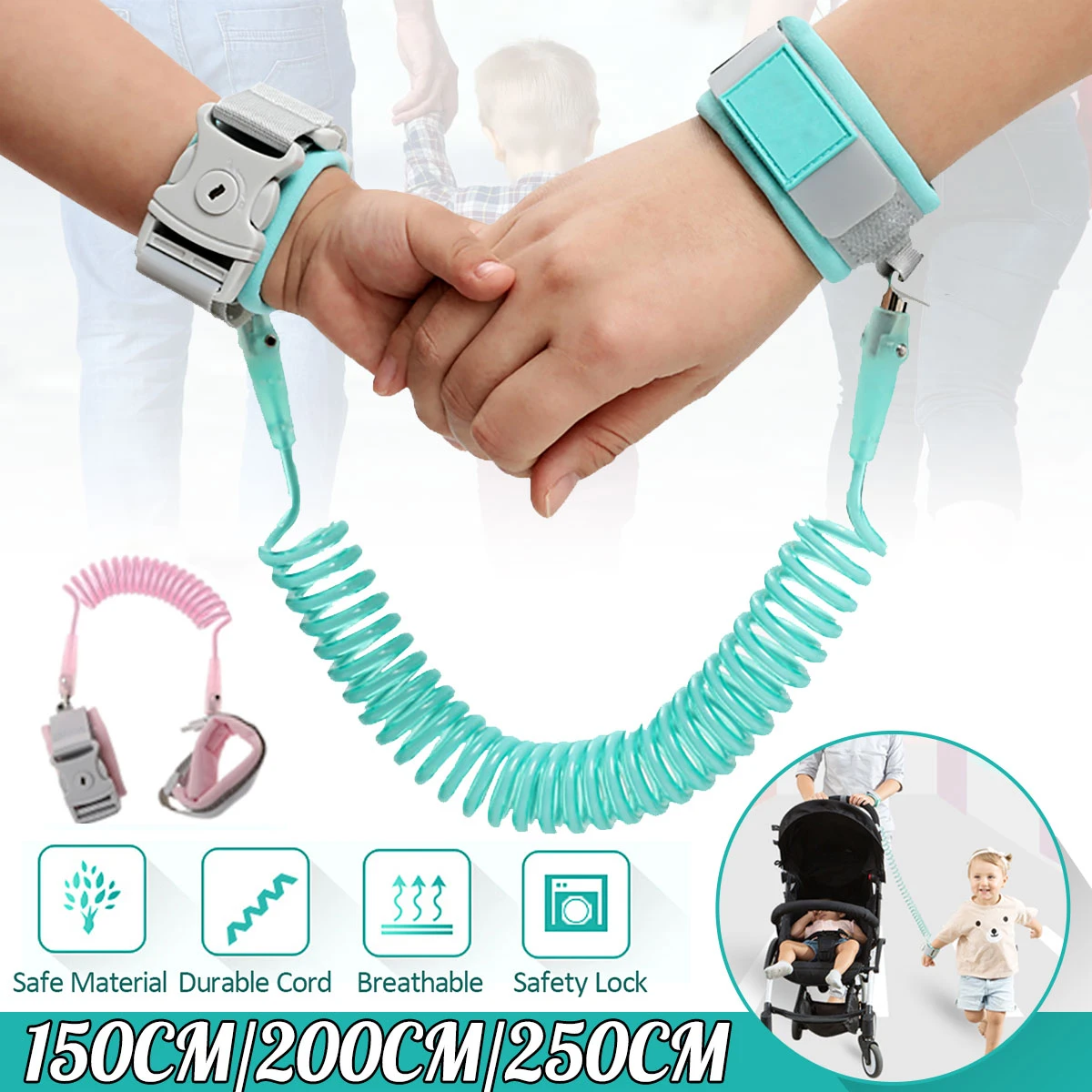 Outdoor Harness for Children. Black and Pink Anti-Lost Wrist Link