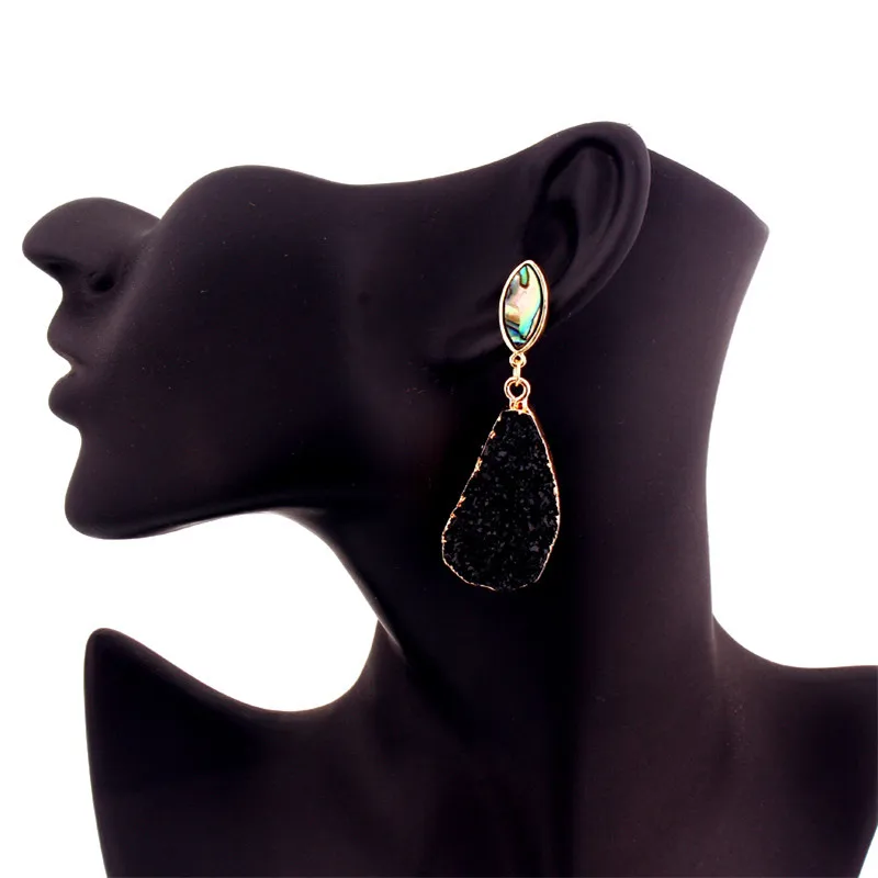 Vintage European Irregular Black Pink Druzy Resin Earrings Big Long Drop Earrings For Women Jewelry Pendientes Mujer Moda 2019 (4)