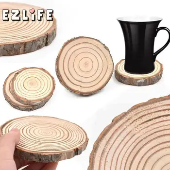 

Wooden Slice Cup Mat Natural Round Coaster Coffee Mug Drinks Crafts Decoration Party Wedding Holder For DIY 3-10CM P9V6