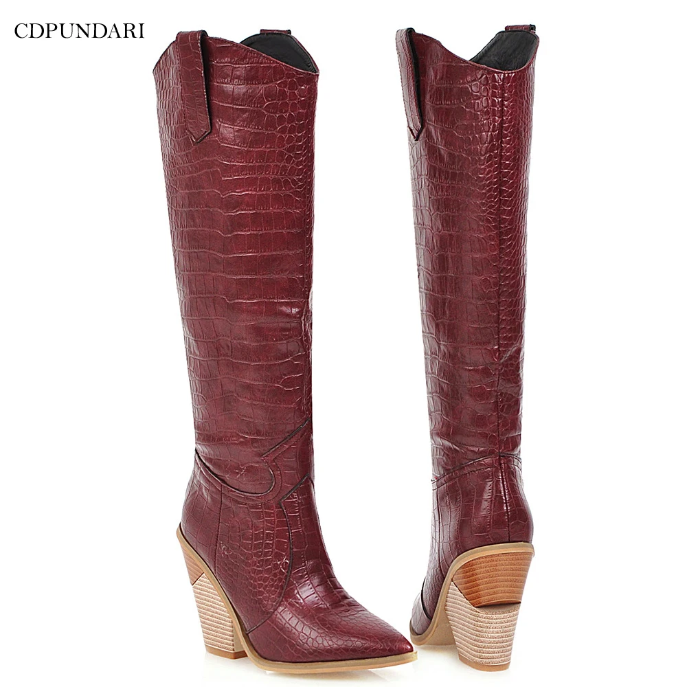 

Big Size Sexy Cowboy boots for women western boots Ladies winter High heels boots shoes woman knee high boots