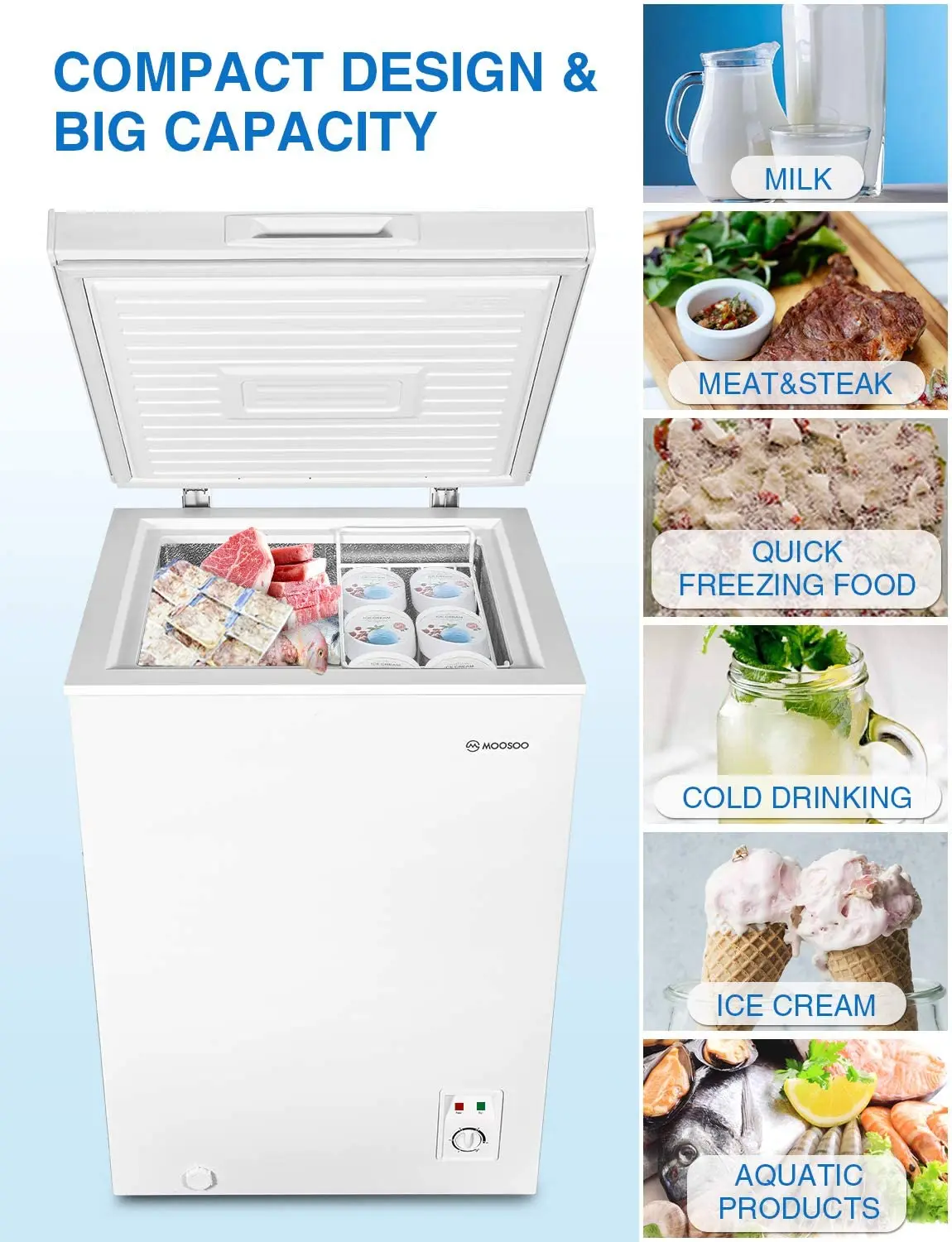 US $199.73 MOOSOO Quiet Chest Freezer 35 Cubic Feet with Removable Basket Deep Freezer with Low Noise Energy Saving Compact Freezer
