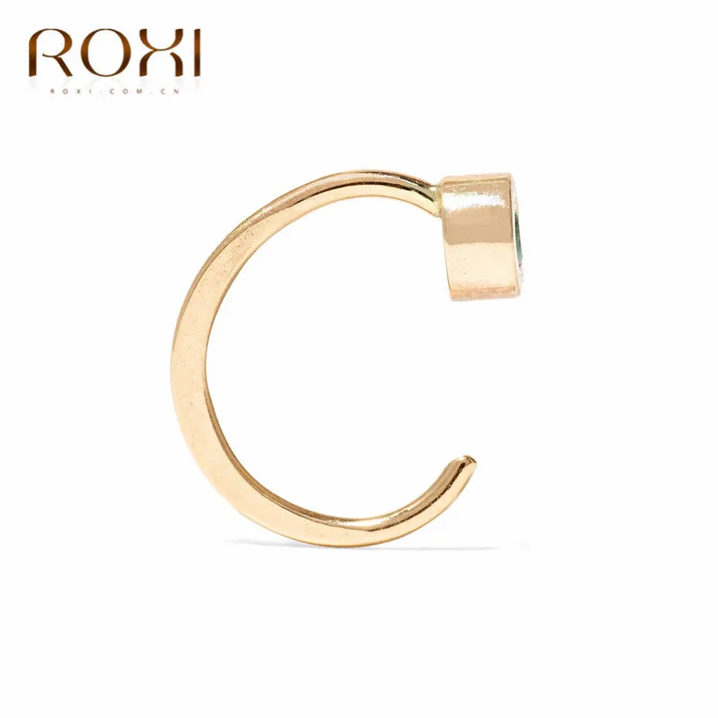 ROXI 925 пробы серебряные серьги-гвоздики для женщин минималистичные C образные серьги с Зелеными камнями хрящевая спираль Сережки для пирсинга