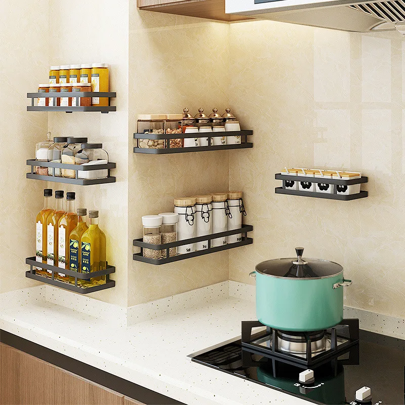 

A Generation of Fat Spice Rack Hanging Basket Storage Shelf Kitchen Sanitary Ware Black And White with Pattern Stainless Steel B