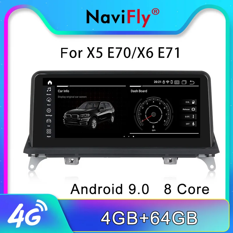 

NaviFly 4GB Android 9.0 Car multimedia gps player for BMW X5 E70 X6 E71 2007-2013 Original CCC or CIC system IPS Screen 4G LTE