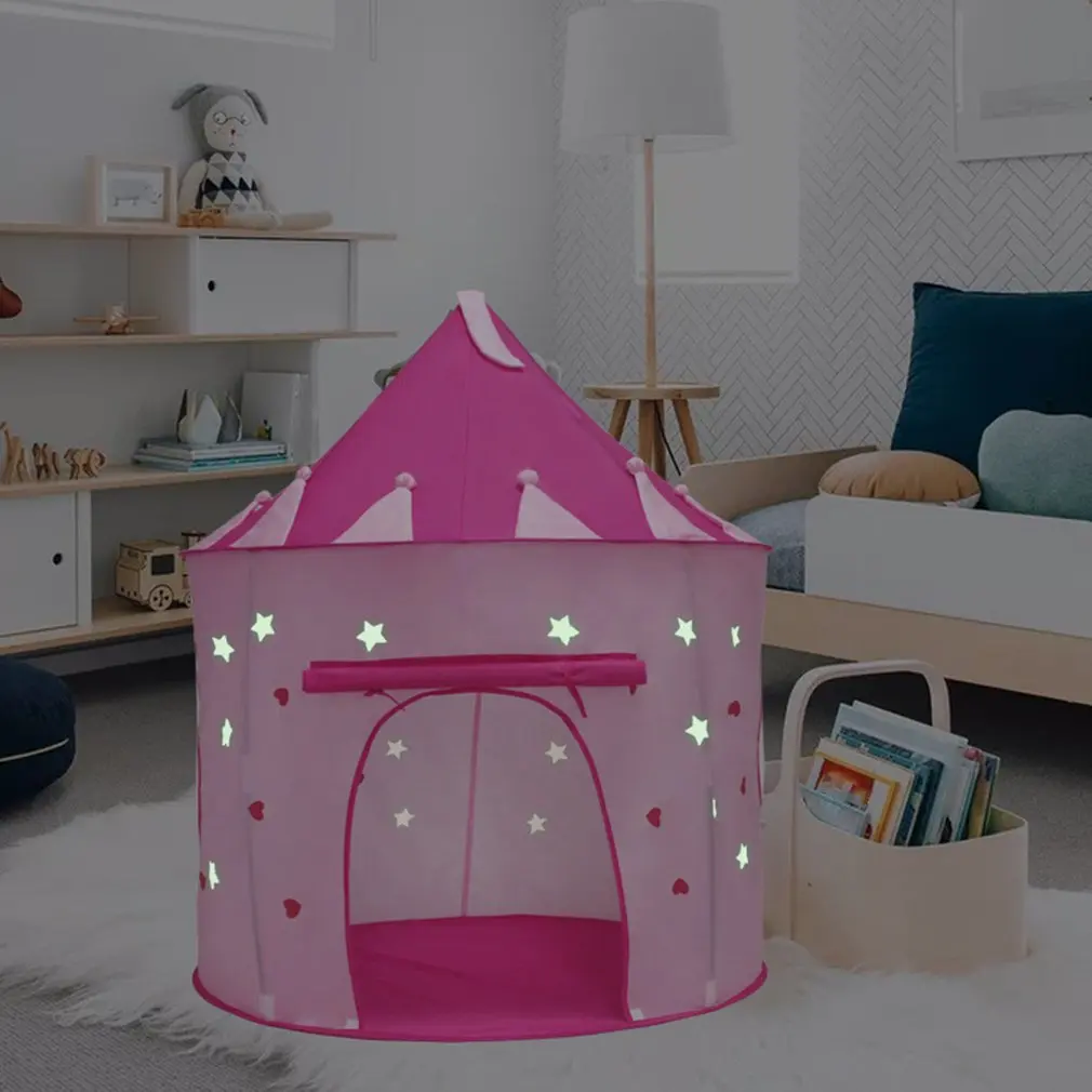 Детская игровая палатка замок Юрта, складная детская игровая палатка для помещений, Детская светящаяся палатка принцессы - Color: pink Luminous tent