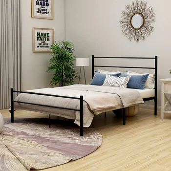 

BOFENG Metal Bed Frame Modern Platform Beds Headboard Footboard Foundation Firm Support Easy Setup Structure Bedroom Furniture
