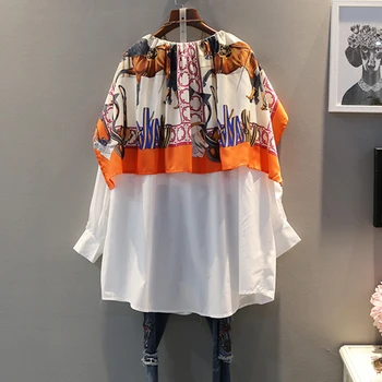 

New Summer Fashion 2020 Shirt Women V-neck Full Sleeve Loose Shirts Female Print Pattern Patchwork Plus Size Casual Blouse Tops