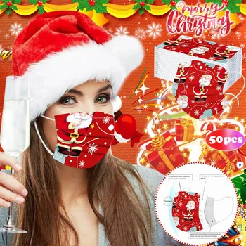 

Christmas Masks Disposable Breathable Mask Adult's Male and female mask for face mouth 3Ply Earhook FaceMasks 50PC mascaras