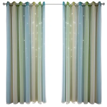 

Gradient Double Layer Bedroom Star Curtains Romantic Grommet Easy Install Polyester Window Home Living Room Out
