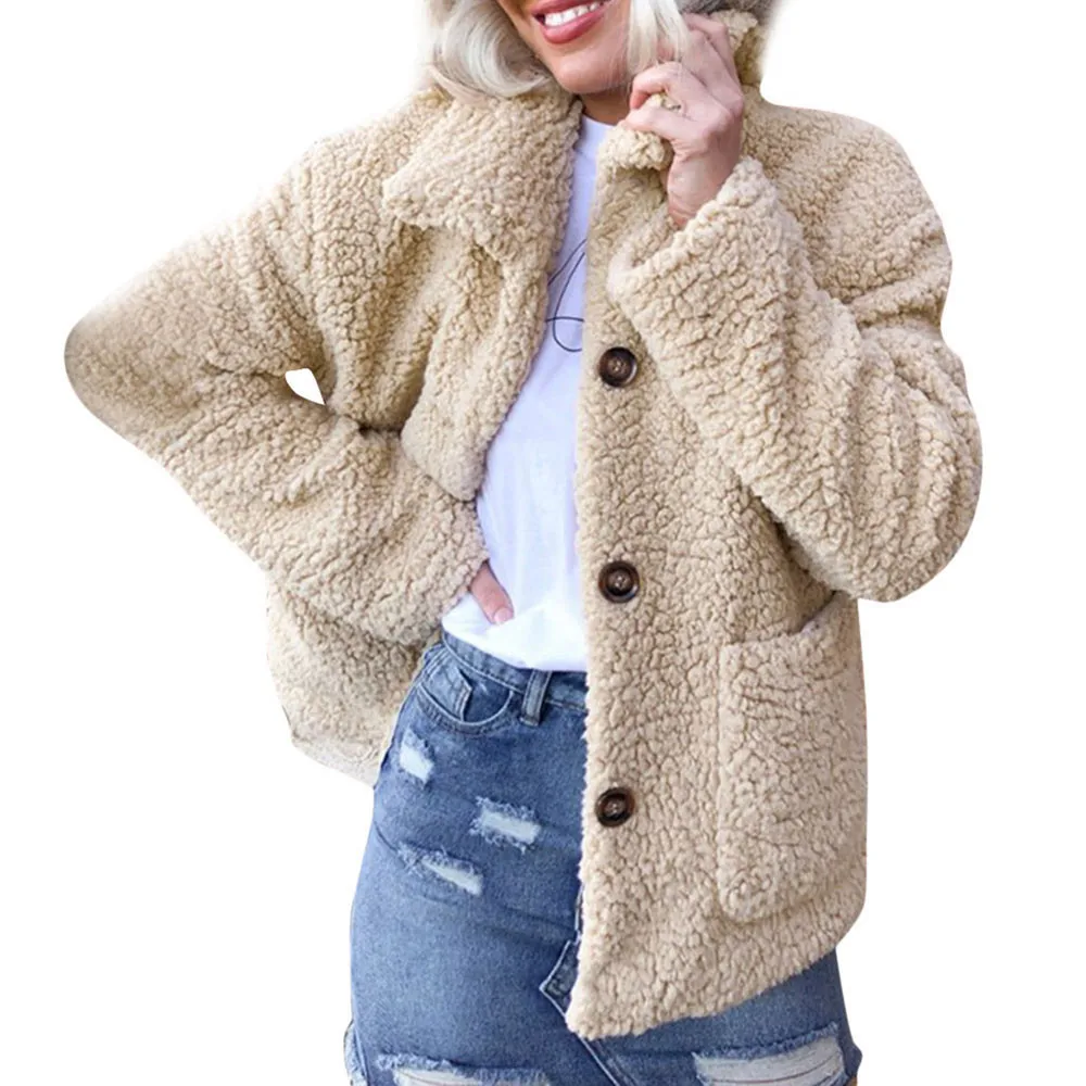 Beige Зимнее плюшевое пальто, Женское пальто из искусственного меха, плюшевый мишка, куртка, теплая куртка из искусственного флиса, пушистые куртки размера плюс, пальто fourrure femme - Цвет: Beige