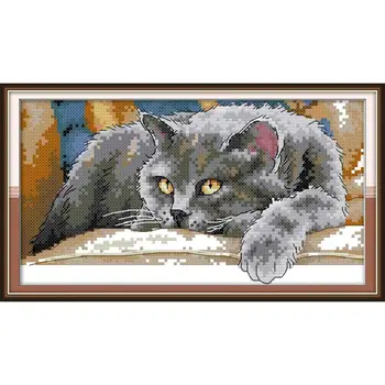 

Joy Sunday New arrival Black Cat 2 Needlework DMC DIY Handmade 11CT 14CT Cross Stitch Sets For Embroidery kits Gift Home decor