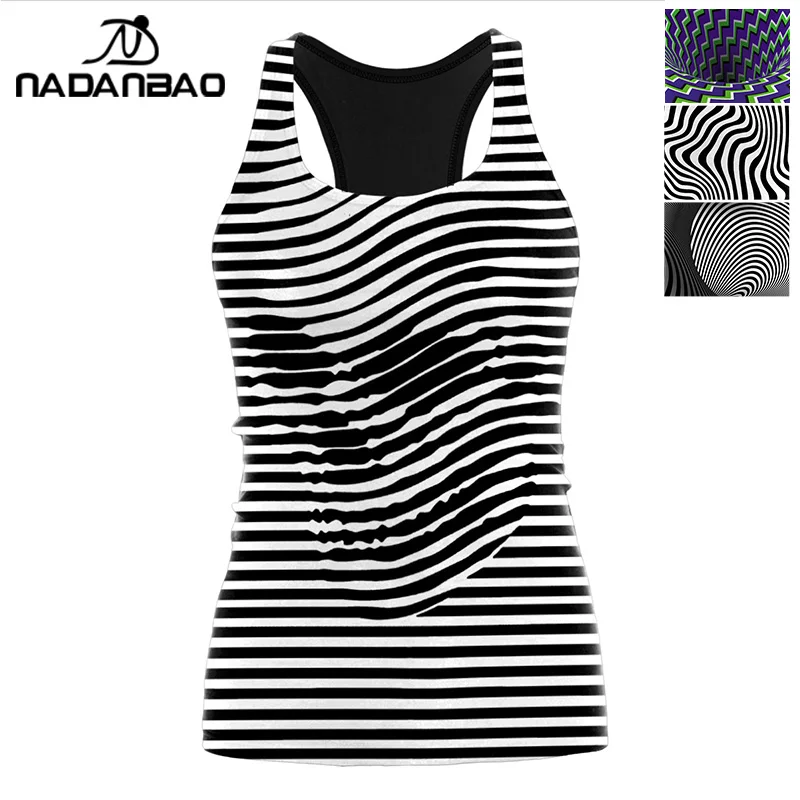

NADANBAO Fashion 3D Print Stripe Spiral Tank Tops Women Funny Black And White Non-Sleeved Tank Tops Comfort Casual Clothing