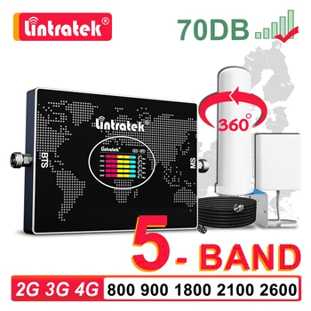 Lintratek 5 밴드 셀룰러 증폭기, LTE B20 800 900 1800 2100 2600 B7 GSM 2G 3G 4G 신호 부스터, 옴니 안테나 모바일 리피터