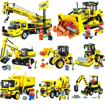 

City Construction Engineering Vehicles Model Building Blocks City Excavator Diy Bricks Children Boy Toy