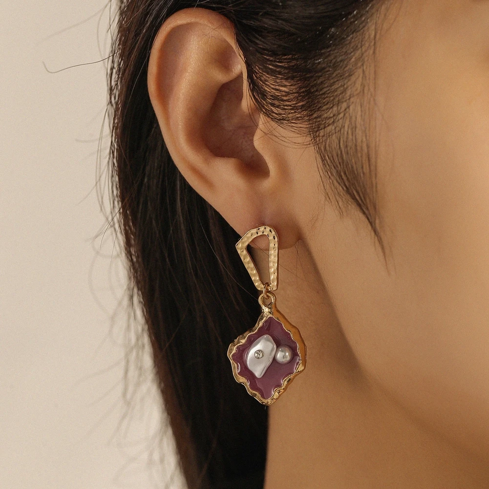 

WeSparking EMO Geometric Purple Baroque Shaped Pearl Drop Earrings For Women 2022 Year Trend Free Shipping Jewelry