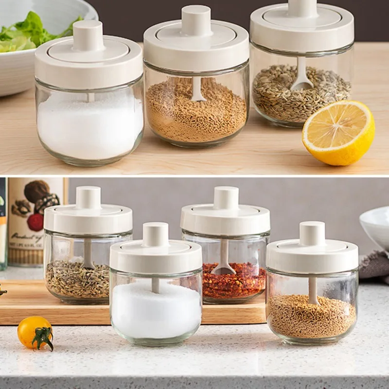 3pcs Glass Seasoning Bottles Condiment Jars Set Spice Salt Sugar Container  Pepper Gadget Tool With Lid And Spoon Holder Rack - AliExpress