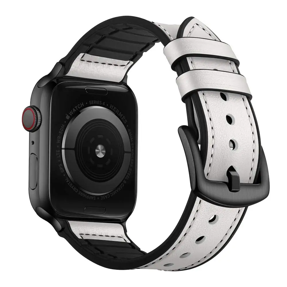 Силиконовый+ кожаный ремешок для apple watch 5 4 3 2 correa iwatch 44 мм 40 мм iWatch 42 мм 38 мм кожаный ремешок для часов