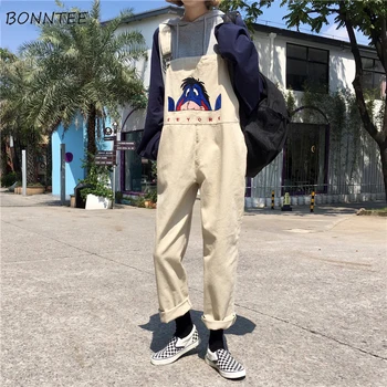 

Jumpsuits Women Casual Solid Kawaii Harajuku Students Denim Womens Long Jumpsuit Cartoon Embroidery Loose Soft Pocket New Korean