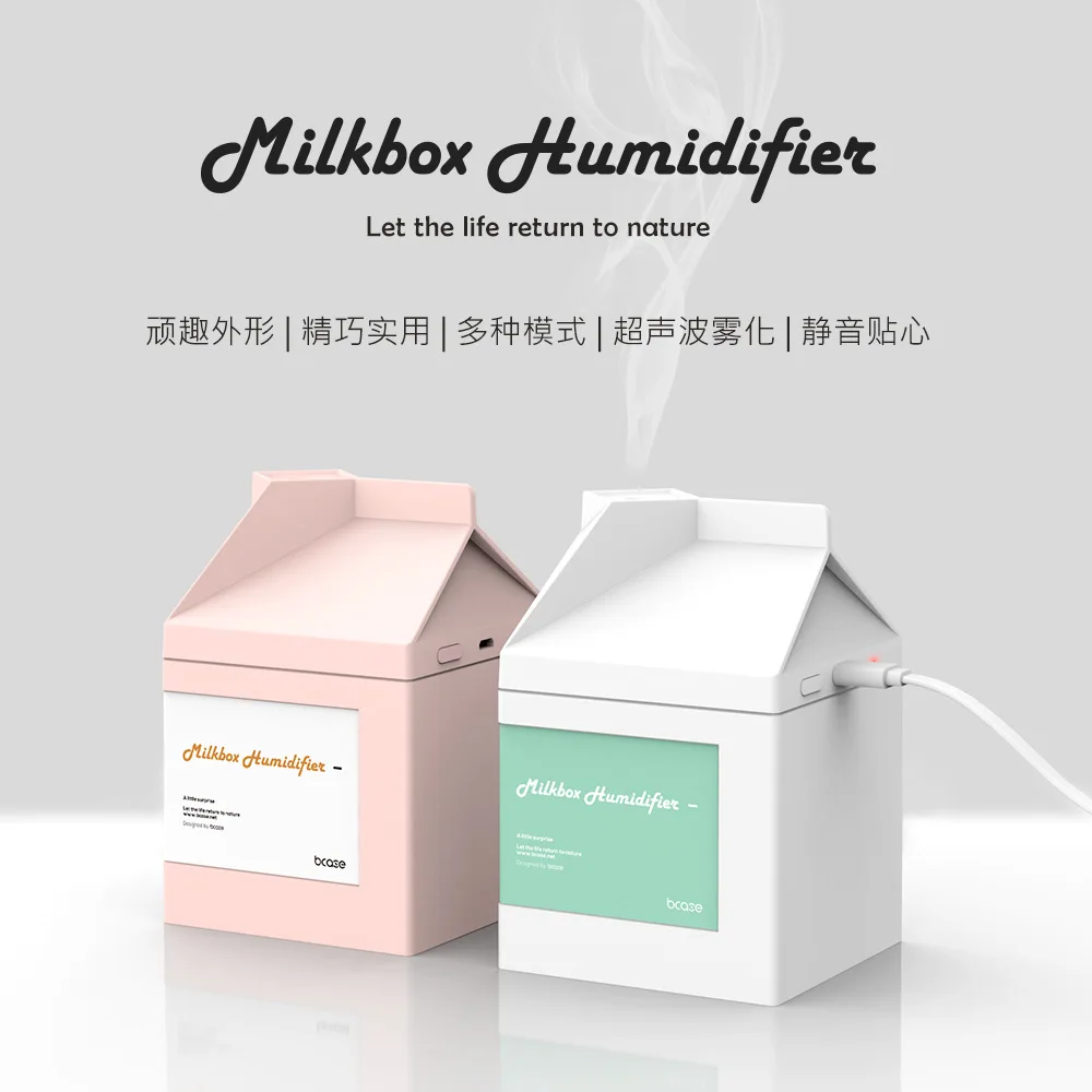 

Bcase Milk Box Humidifier USB Creative Mute Office Water Humidification Small Mini Humidifier Energy Saving